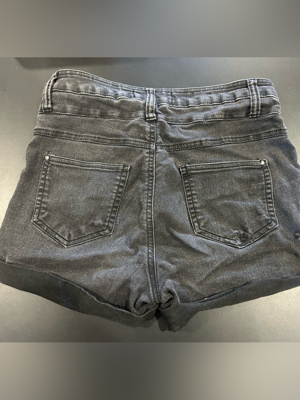 Women’s Black Denim Shorts - High Waist Zipper and Button Fly - Picture 2 of 4